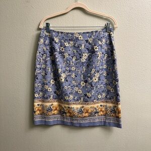 Talbots Floral Pencil Skirt Size 12 Light Blue and Cream
